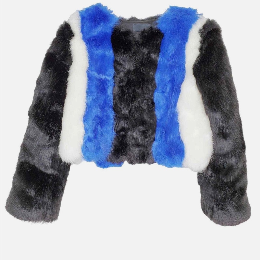 Revolve Line & Dot Faux Fur Colorblock Cropped Jacket